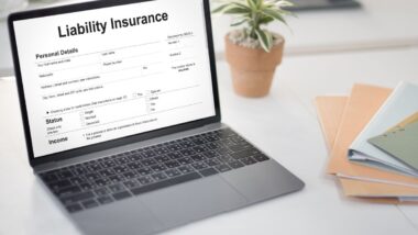 Laptop with application for Liability Insurance in Riverview, FL
